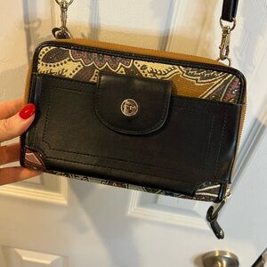 Silpada Black Crossbody Bag with Textured Fabric and Gold Accents